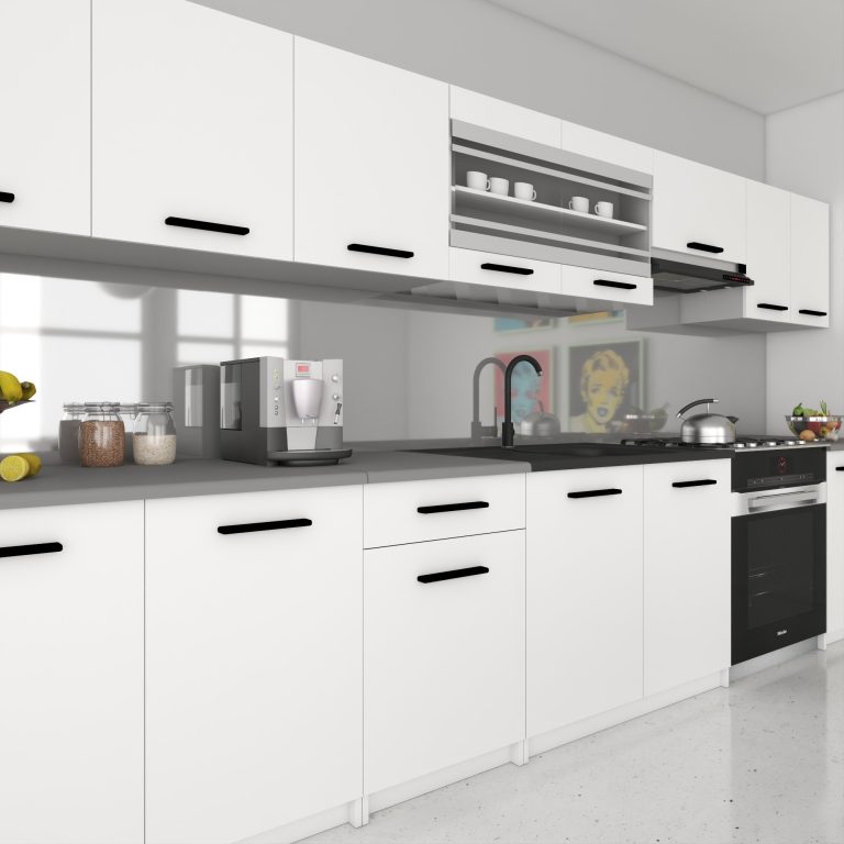 Küchenmöbel 320 cm, mattweiß, mit Arbeitsplatte, Hersteller: TOR PRIMO320/4/WT/WT/0/B1