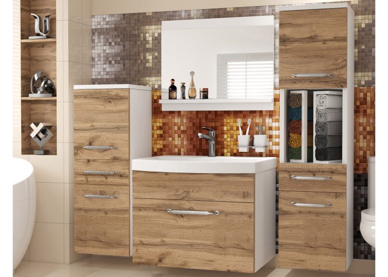 Badezimmermöbel: Waschtischunterschrank mit Spiegel, Eiche „Wotan“, Hersteller: ROD PRIMO M 5/0/W/DW/0/ZINC