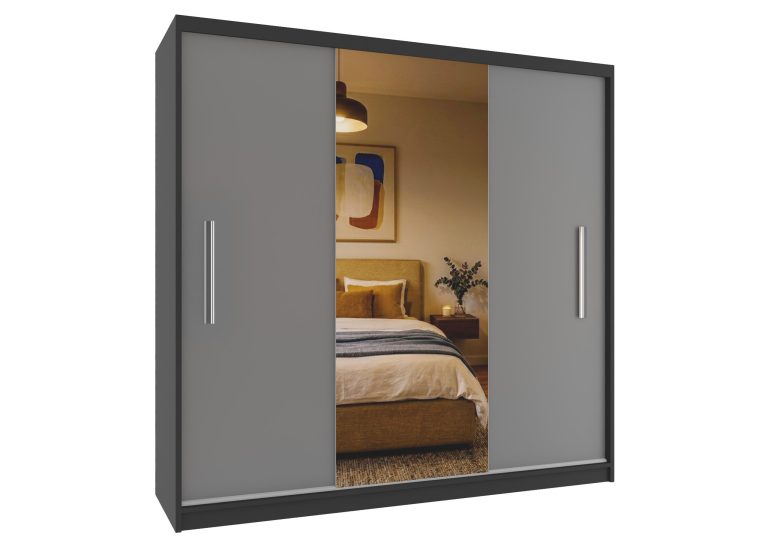 Kleiderschrank 200 cm PRIMO mit Spiegel, mattgrau Hersteller: MES PRIMO SZP1/1/B/SR/0/AL