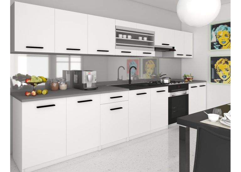 Küchenmöbel 320 cm, mattweiß, mit Arbeitsplatte, Hersteller: TOR PRIMO320/4/WT/WT/0/B1