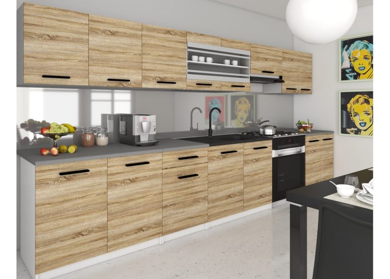 Küchenmöbel 320 cm, Eiche Sonoma, mit Arbeitsplatte, Hersteller TOR PRIMO320/4/WT/DS/0/B1