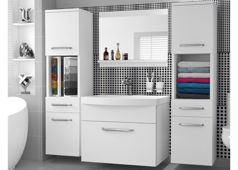 Badezimmermöbel: Waschtischunterschrank mit Spiegel, mattweiß, Hersteller: ROD PRIMO M 6/0/W/W/0/ZINC