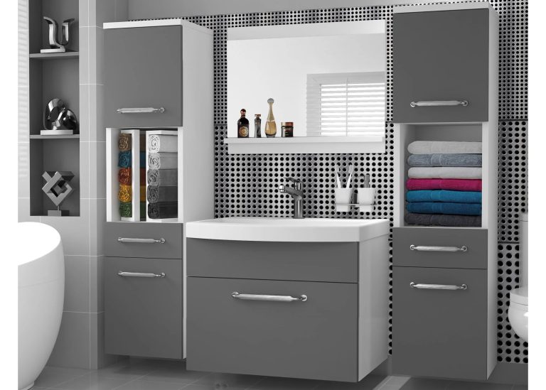 Badezimmermöbel: Waschtischunterschrank mit Spiegel, anthrazitgrau, Hersteller: ROD PRIMO M 6/0/W/SR/0/ZINC