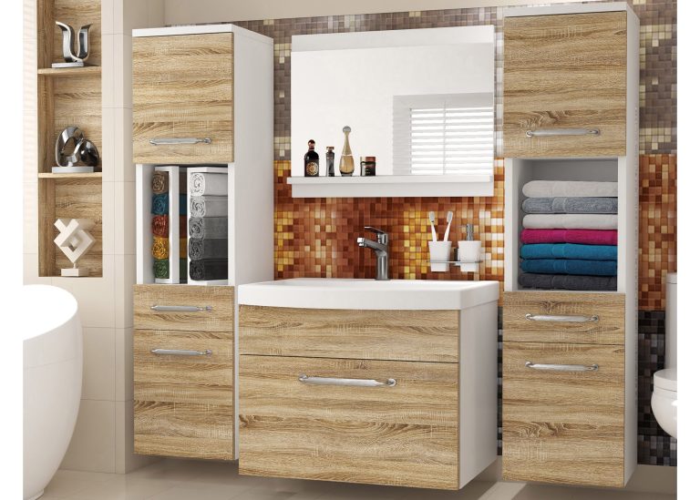 Badezimmermöbel: Waschtischunterschrank mit Spiegel, Eiche Sonoma, Hersteller: ROD PRIMO M 6/0/W/DS/0/ZINC