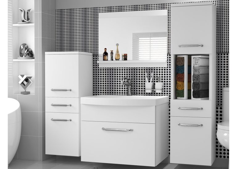 Badezimmermöbel: Waschtischunterschrank mit Spiegel, mattweiß, Hersteller: ROD PRIMO M 5/0/W/W/0/ZINC
