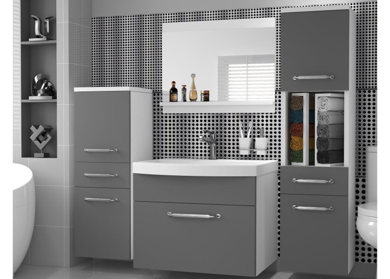 Badezimmermöbel: Waschtischunterschrank mit Spiegel, anthrazitgrau, Hersteller: ROD PRIMO M 5/0/W/SR/0/ZINC