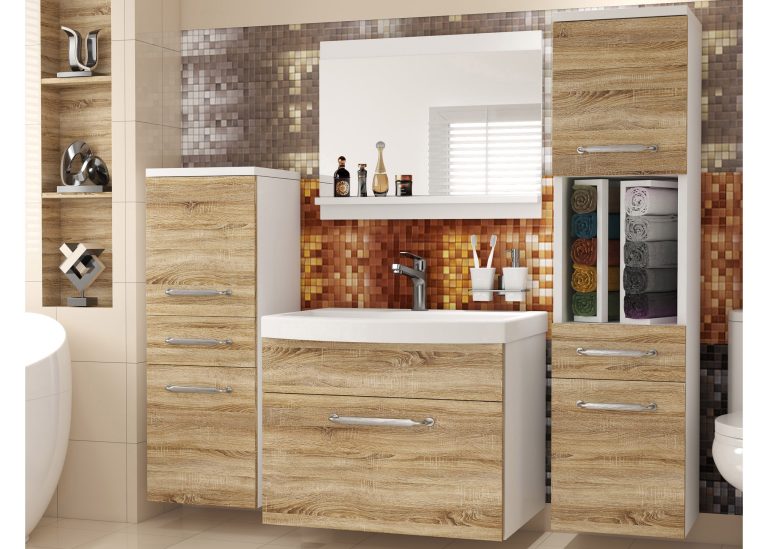 Badezimmermöbel: Waschtischunterschrank mit Spiegel, Eiche Sonoma, Hersteller: ROD PRIMO M 5/0/W/DS/0/ZINC
