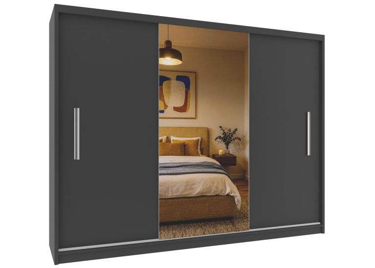 Kleiderschrank 232 cm PRIMO mit Spiegel, mattschwarz Hersteller: MES PRIMO SZP4/1B/2B1L/0/AL