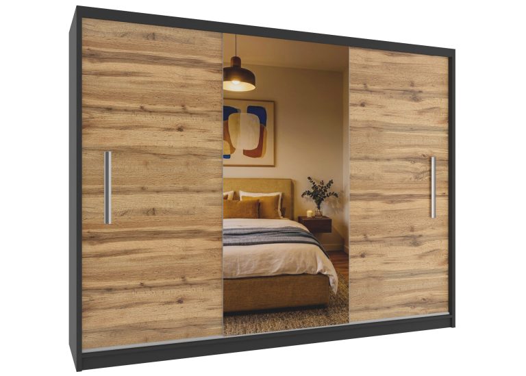 Kleiderschrank 232 cm PRIMO mit Spiegel, Wotan-Eiche Hersteller: MES PRIMO SZP4/1B/2DW1L/0/AL