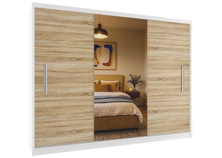 Kleiderschrank 232 cm PRIMO mit Spiegel, Sonoma-Eiche Hersteller: MES PRIMO SZP4/2/1W/2DS1L/0/AL
