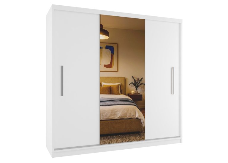 Kleiderschrank 200 cm PRIMO mit Spiegel, mattweiß Hersteller: MES PRIMO SZP1/1/W/W/0/AL