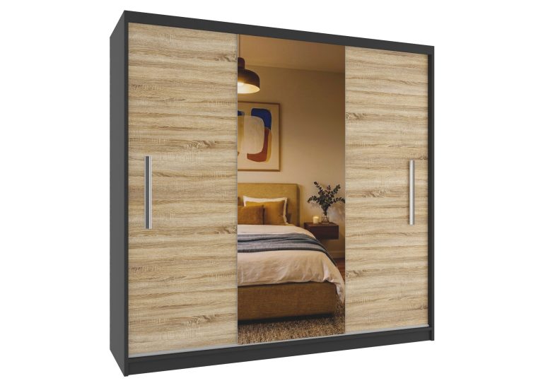 Kleiderschrank 200 cm PRIMO mit Spiegel, Sonoma-Eiche Hersteller: MES PRIMO SZP1/1/B/DS/0/AL