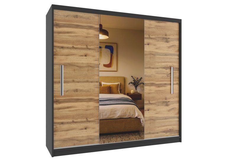 Kleiderschrank 200 cm PRIMO mit Spiegel, Wotan-Eiche Hersteller: MES PRIMO SZP1/1/B/DW/0/AL