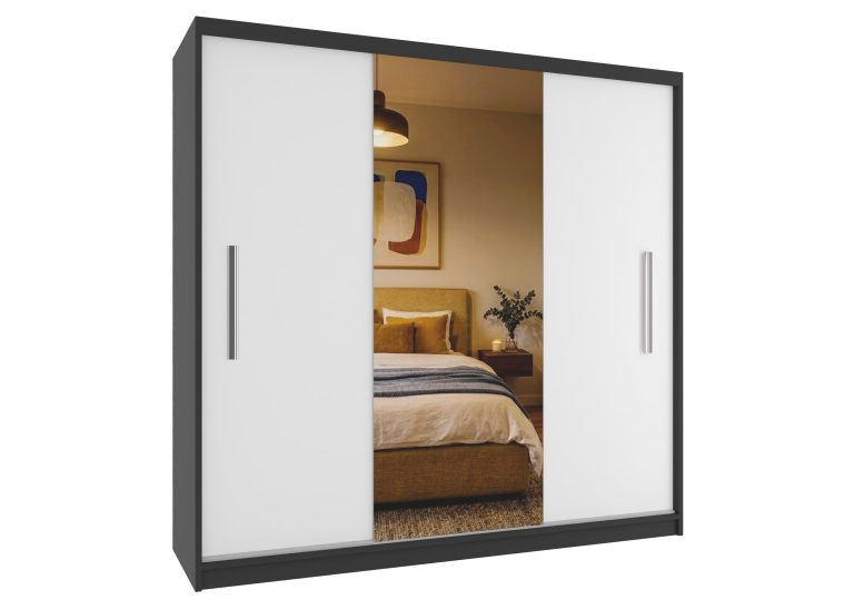 Kleiderschrank 200 cm PRIMO mit Spiegel, mattweiß Hersteller: MES PRIMO SZP1/1/B/W/0/AL