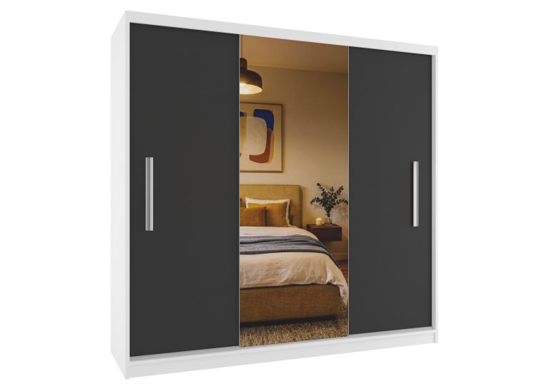 Kleiderschrank 200 cm PRIMO mit Spiegel, mattschwarz Hersteller: MES PRIMO SZP1/1/B/B/0/AL