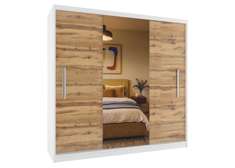 Kleiderschrank 200 cm PRIMO mit Spiegel, Wotan-Eiche Hersteller: MES PRIMO SZP1/1/W/DW/0/AL