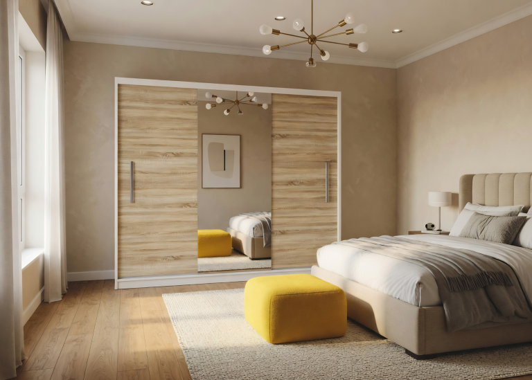 Kleiderschrank 232 cm PRIMO mit Spiegel, Sonoma-Eiche Hersteller: MES PRIMO SZP4/2/1W/2DS1L/0/AL