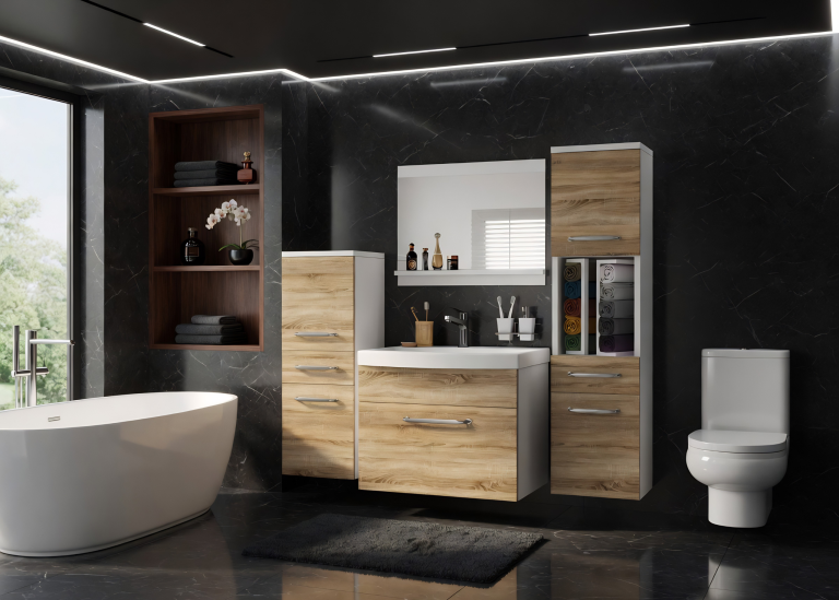 Badezimmermöbel: Waschtischunterschrank mit Spiegel, Eiche Sonoma, Hersteller: ROD PRIMO M 5/0/W/DS/0/ZINC