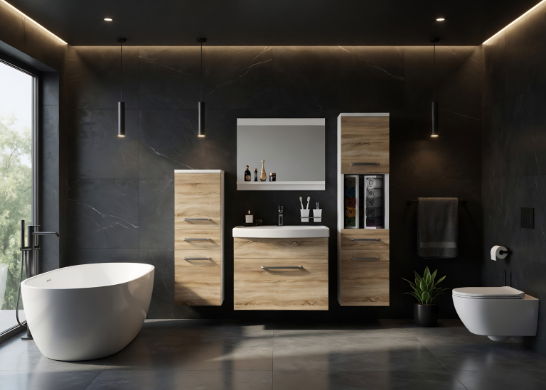 Badezimmermöbel: Waschtischunterschrank mit Spiegel, Eiche Sonoma, Hersteller: ROD PRIMO M 5/0/W/DS/0/ZINC