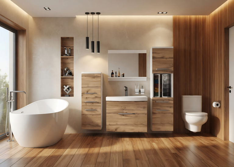 Badezimmermöbel: Waschtischunterschrank mit Spiegel, Eiche „Wotan“, Hersteller: ROD PRIMO M 5/0/W/DW/0/ZINC