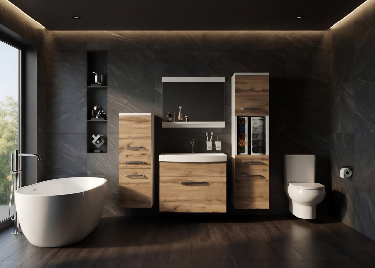 Badezimmermöbel: Waschtischunterschrank mit Spiegel, Eiche „Wotan“, Hersteller: ROD PRIMO M 5/0/W/DW/0/ZINC