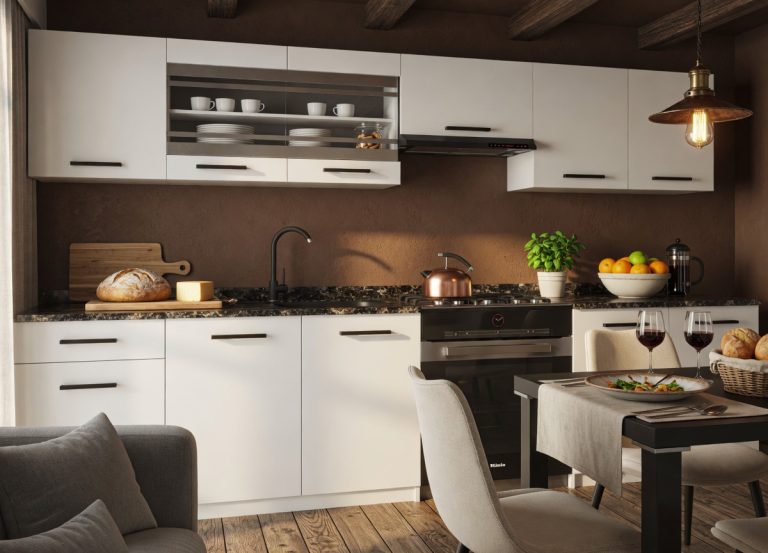 Küchenmöbel 260 cm, mattweiß, mit Arbeitsplatte, Hersteller: TOR PRIMO260/3/WT/WT/0/B1