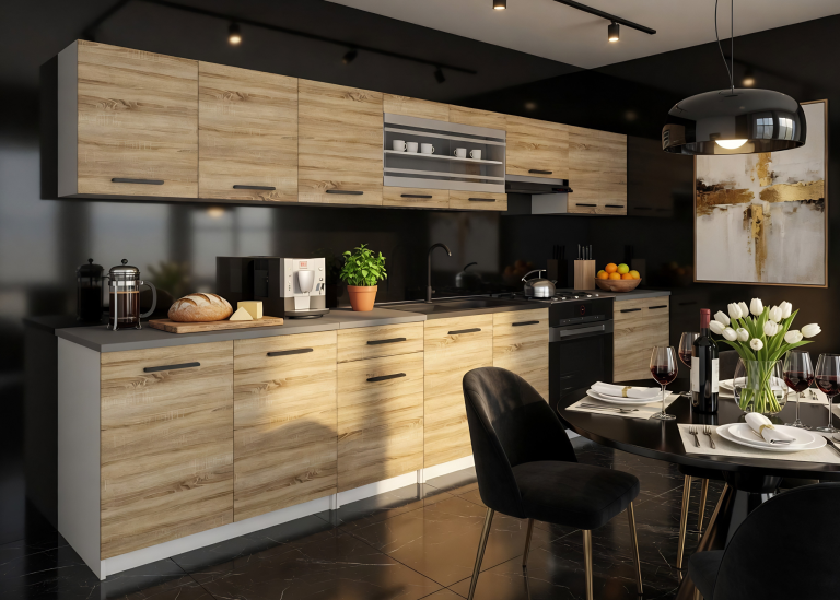 Küchenmöbel 320 cm, Eiche Sonoma, mit Arbeitsplatte, Hersteller TOR PRIMO320/4/WT/DS/0/B1