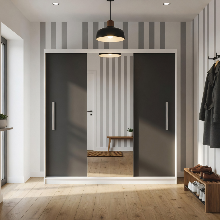 Kleiderschrank 200 cm PRIMO mit Spiegel, mattschwarz Hersteller: MES PRIMO SZP1/1/B/B/0/AL