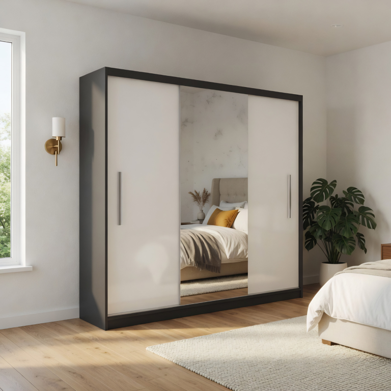 Kleiderschrank 200 cm PRIMO mit Spiegel, mattweiß Hersteller: MES PRIMO SZP1/1/B/W/0/AL
