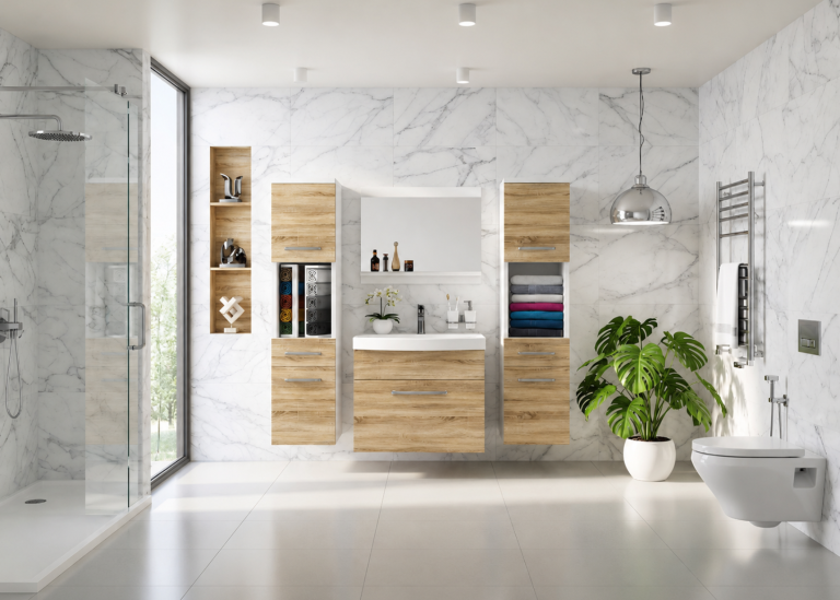 Badezimmermöbel: Waschtischunterschrank mit Spiegel, Eiche Sonoma, Hersteller: ROD PRIMO M 6/0/W/DS/0/ZINC