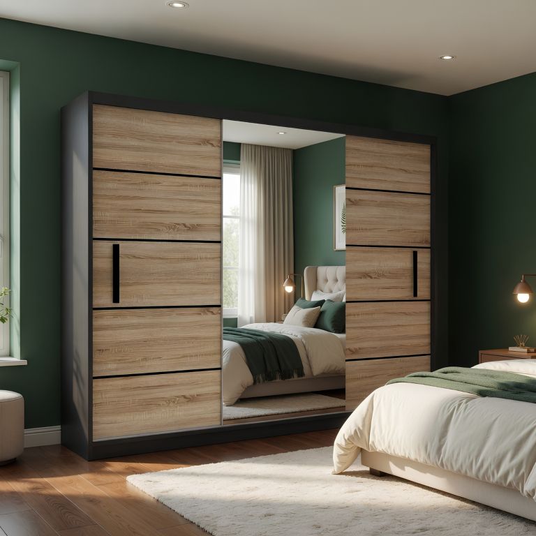 Kleiderschrank mit Schiebetüren 232 cm mit Spiegel Eiche wotan Eiche sonoma Hersteller MZ SZP4/2/1B/2DS1L/0/BL