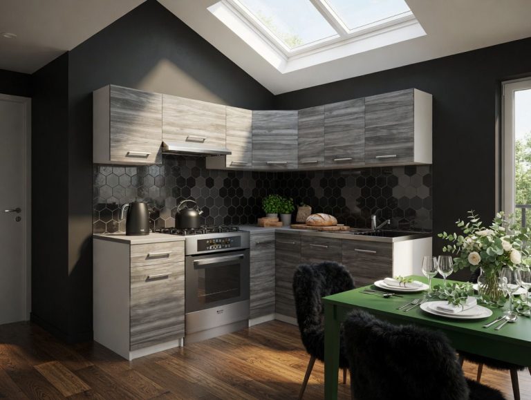 Eckküche Belini 360 cm grau-anthrazit Glamour Wood mit Arbeitsplatte Lidiauniqa3 Hersteller TOR LIDIAUNIQA3/4/WT/GW1/0/E