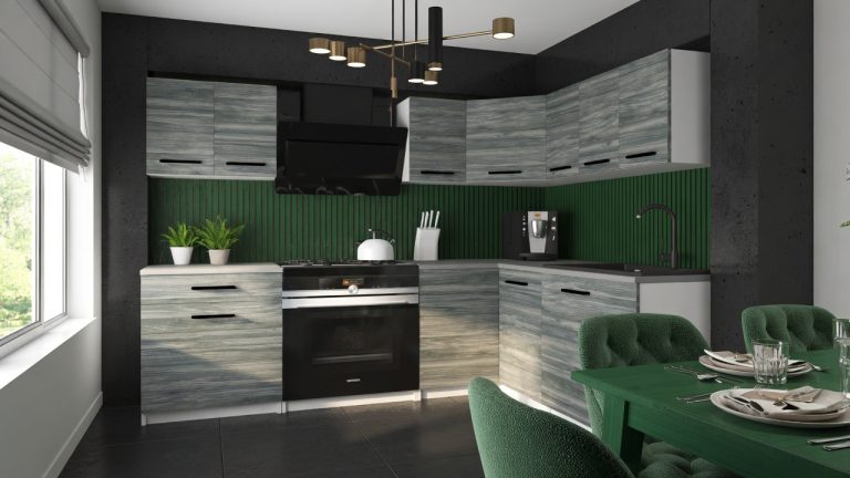 Eckküche Belini 300 cm grau-anthrazit Glamour Wood mit Arbeitsplatte Armin2 Hersteller TOR ARMIN2/2/WT/GW1/0/B1