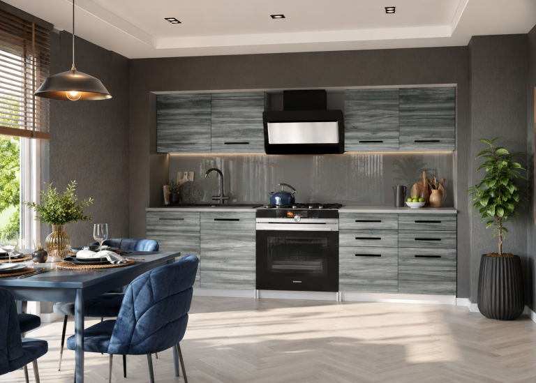 Küchenzeile Belini 160 cm grau-anthrazit Glamour Wood mit Kompakto2 Arbeitsplatte Hersteller TOR KOMPAKTO2/2/WT/GW1/0/B1