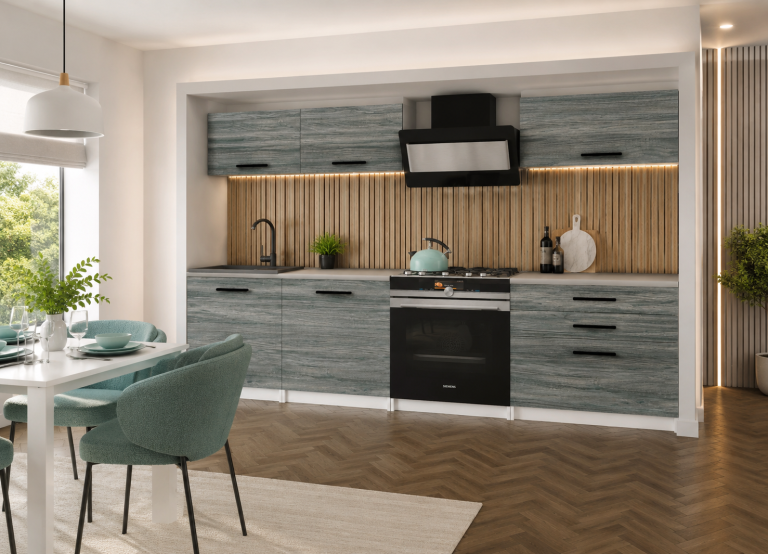 Küchenzeile Belini 180 cm grau-anthrazit Glamour Wood mit Arbeitsplatte Laurentino2 Hersteller TOR LAURENTINO2/3/WT/GW1/0/B1