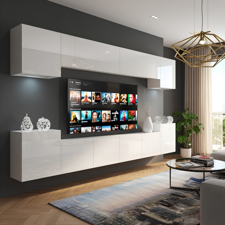 Wohnwand 300 cm TV/RTV Weiß Hochglanz Ausverkauf CHICAGO 4/5/W/W/0/0
