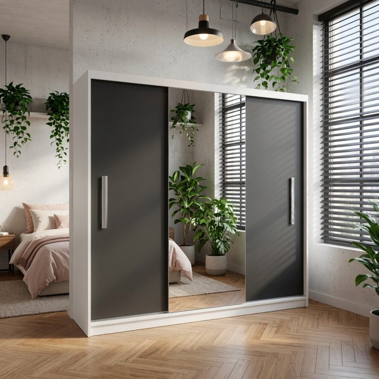 Kleiderschrank 200 cm PRIMO mit Spiegel, mattschwarz Hersteller: MES PRIMO SZP1/1/B/B/0/AL