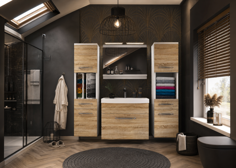 Badezimmermöbel: Waschtischunterschrank mit Spiegel, Eiche Sonoma, Hersteller: ROD PRIMO M 6/0/W/DS/0/ZINC