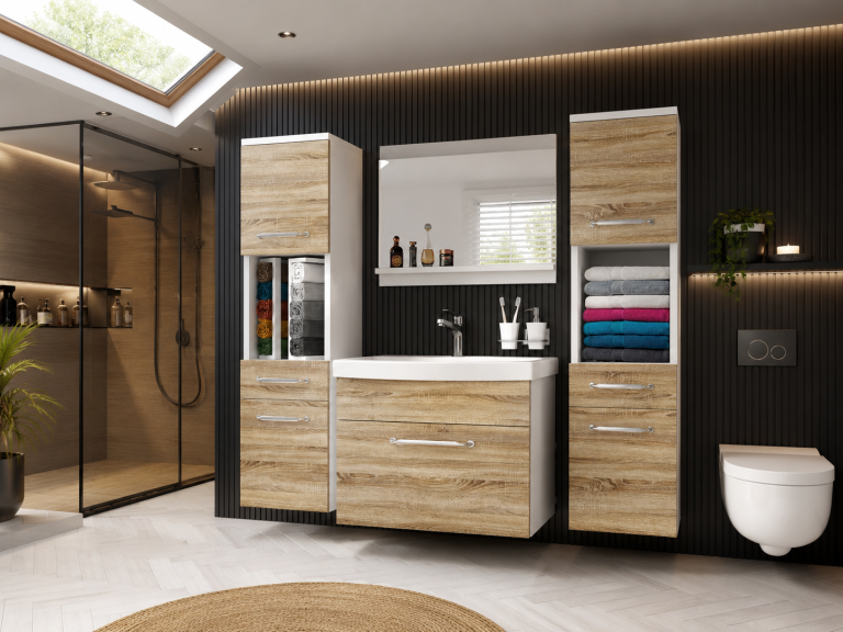 Badezimmermöbel: Waschtischunterschrank mit Spiegel, Eiche Sonoma, Hersteller: ROD PRIMO M 6/0/W/DS/0/ZINC