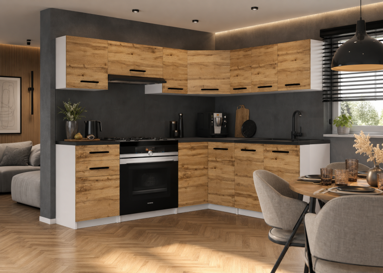 Eckküche Belini 360 cm Eiche Wotan mit Arbeitsplatte Lidiauniqa2 Hersteller TOR LIDIAUNIQA2/4/WT/DW/0/B1