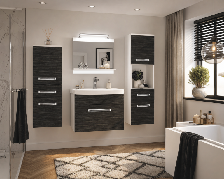 Badezimmermöbel Belini Premium Full Version königliches Ebenholz + Waschbecken + Spiegel + LED-Beleuchtung Glamour 78 Hersteller GLA M 5/0/W/HK/0/MB/PP