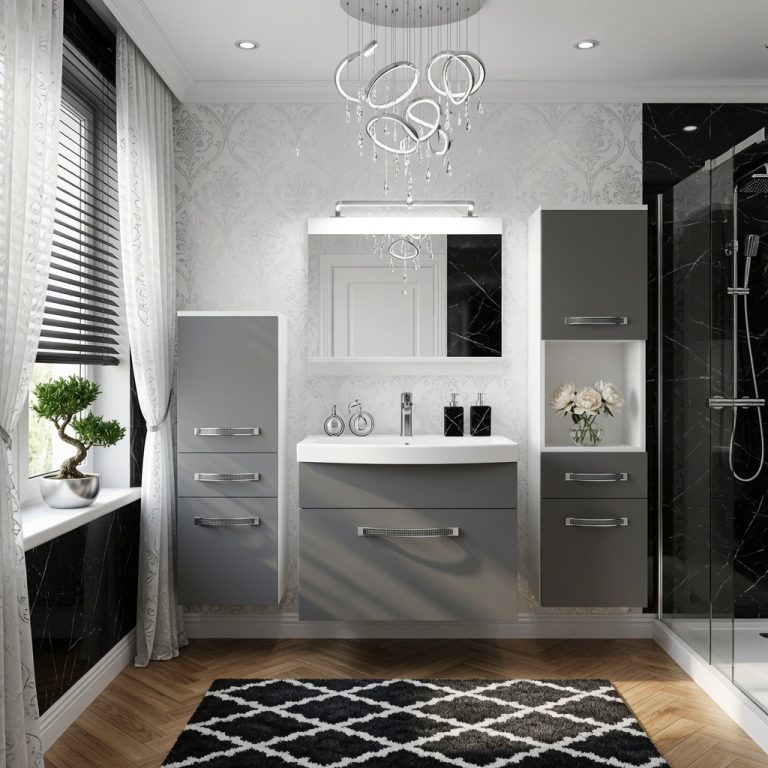 Badezimmermöbel Belini Premium Full Version Mattgrau + Waschbecken + Spiegel + LED-Beleuchtung Glamour 79 Hersteller GLA M 5/0/W/SR/0/MB/PP