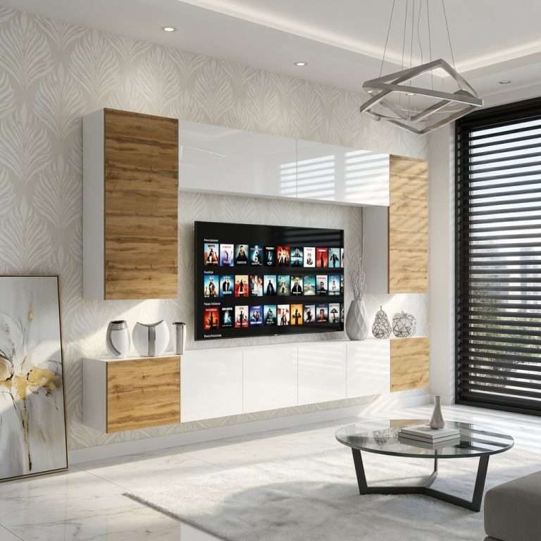 Wohnwand Belini Premium Full Version Hochglanzweiß / Wotan-Eiche + LED-Beleuchtung Nexum 24 Hersteller NEX 2/0/W/DWWDWW/0/0/PP