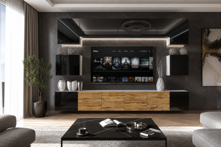 Wohnwand Belini Premium Full Version Hochglanzschwarz / Wotan-Eiche + LED-Beleuchtung Nexum 53 Hersteller NEX 3/0/W/BBBDW/0/0/PP

