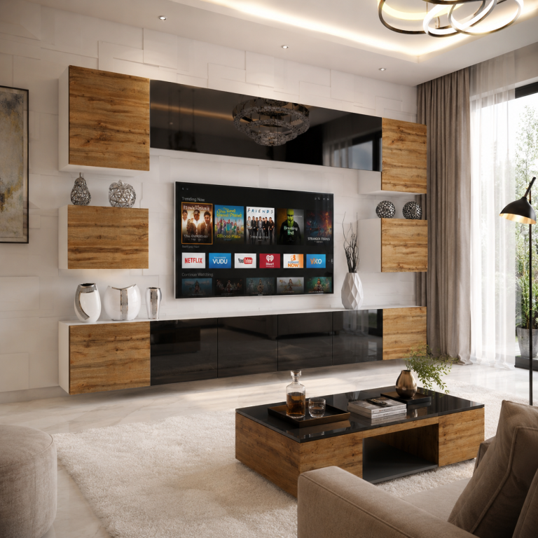 Wohnwand Belini Premium Full Version Hochglanzschwarz / Wotan-Eiche + LED-Beleuchtung Nexum 54 Hersteller NEX 3/0/W/DWBDWDWB/0/0/PP
