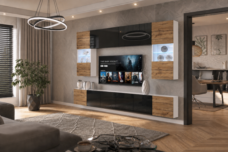 Wohnwand Belini Premium Full Version Hochglanzschwarz / Wotan-Eiche+ LED-Beleuchtung Nexum 15 Hersteller NEX 1/0/W/DWBDWB/0/0/PP