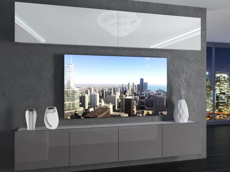 Wohnwand 200 cm TV-/RTV-Wand Weiß Hochglanz / Grau Hochglanz Hersteller IMP 6/5/W/WS/0/0