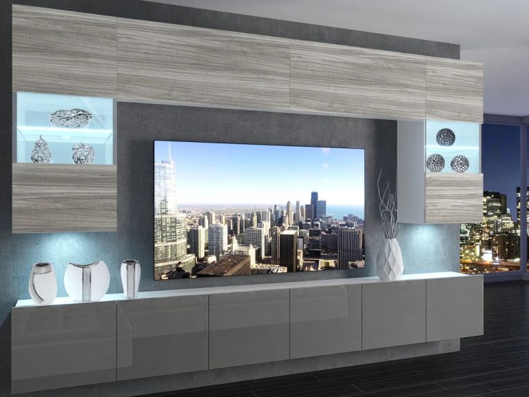Wohnwand 300 cm TV-/RTV-Wand Grau / Anthrazit / Graphit Hochglanz Hersteller IMP 1/5/W/GW1S/0/0