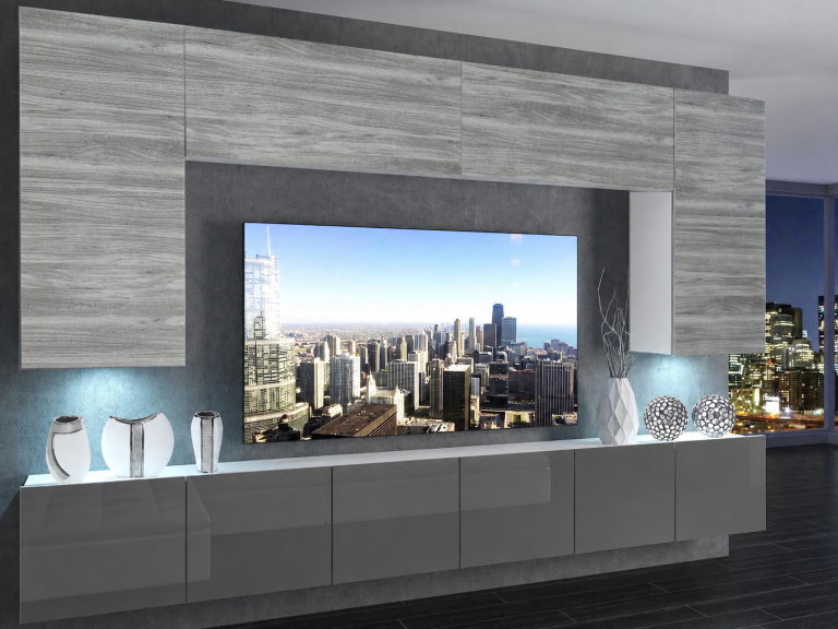 Wohnwand 300 cm TV-/RTV-Wand Grau / Anthrazit / Graphit Hochglanz Hersteller IMP 2/5/W/GW1S/0/0