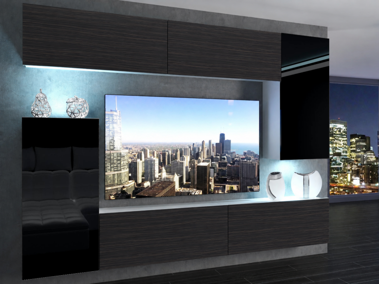 Wohnwand 250 cm TV-/RTV-Wand Schwarz / Ebenholz Hersteller IMP 8/5/W/HKBBHK/0/0
